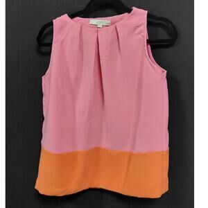 LOFT PETITES Colorblock Sleeveless Top Pink Orange Crew Neck Size XSP